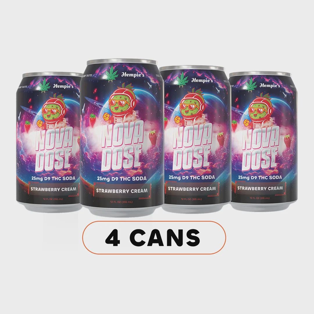 Hempie's Strawberry Cream Soda‚ Nova Dose (25mg D9, 12oz) ‚ 4 Pack