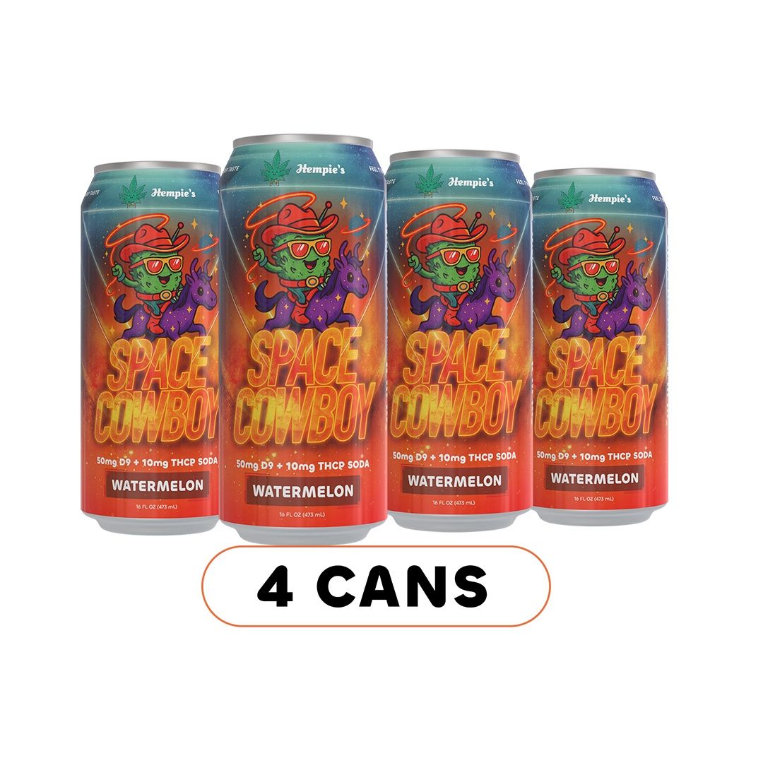 Hempie's Space Cowboy Watermelon Soda (50mg D9 + 10mg THCp, 16oz) - 4 Pack