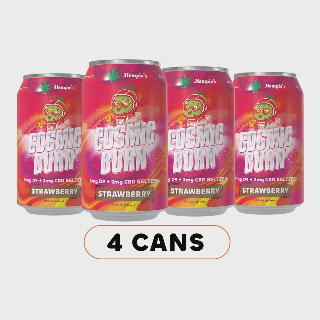 Hempie's Strawberry Seltzer - Cosmic Burn (5mg D9 / 2mg CBD, 12oz) - 4 Pack