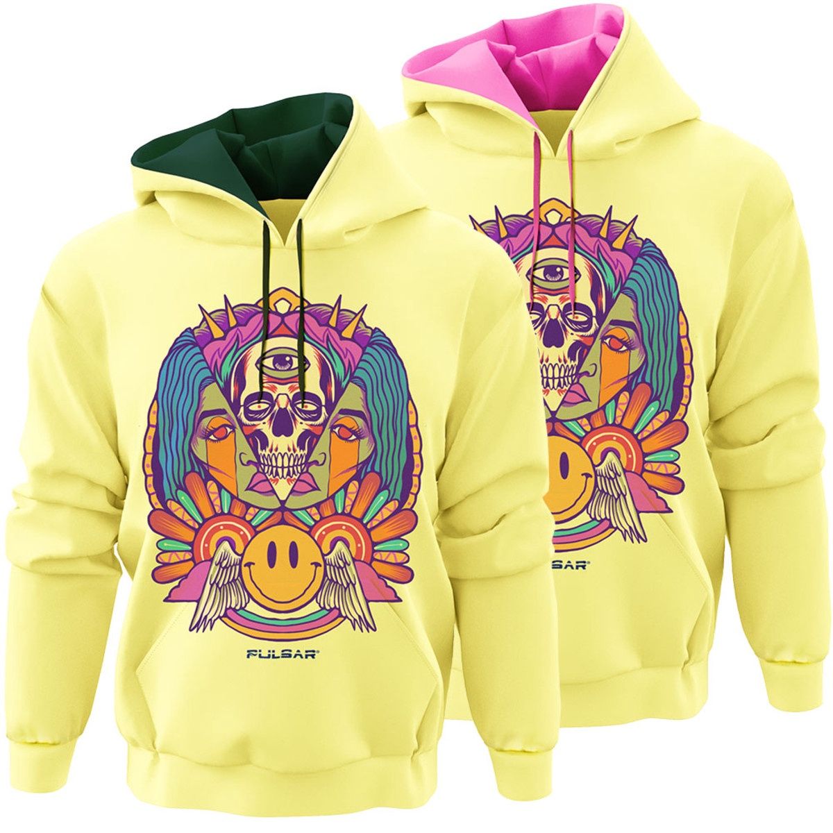 Trippin - Ultra Soft Pullover Hoddie / Pink &amp; Green Hood