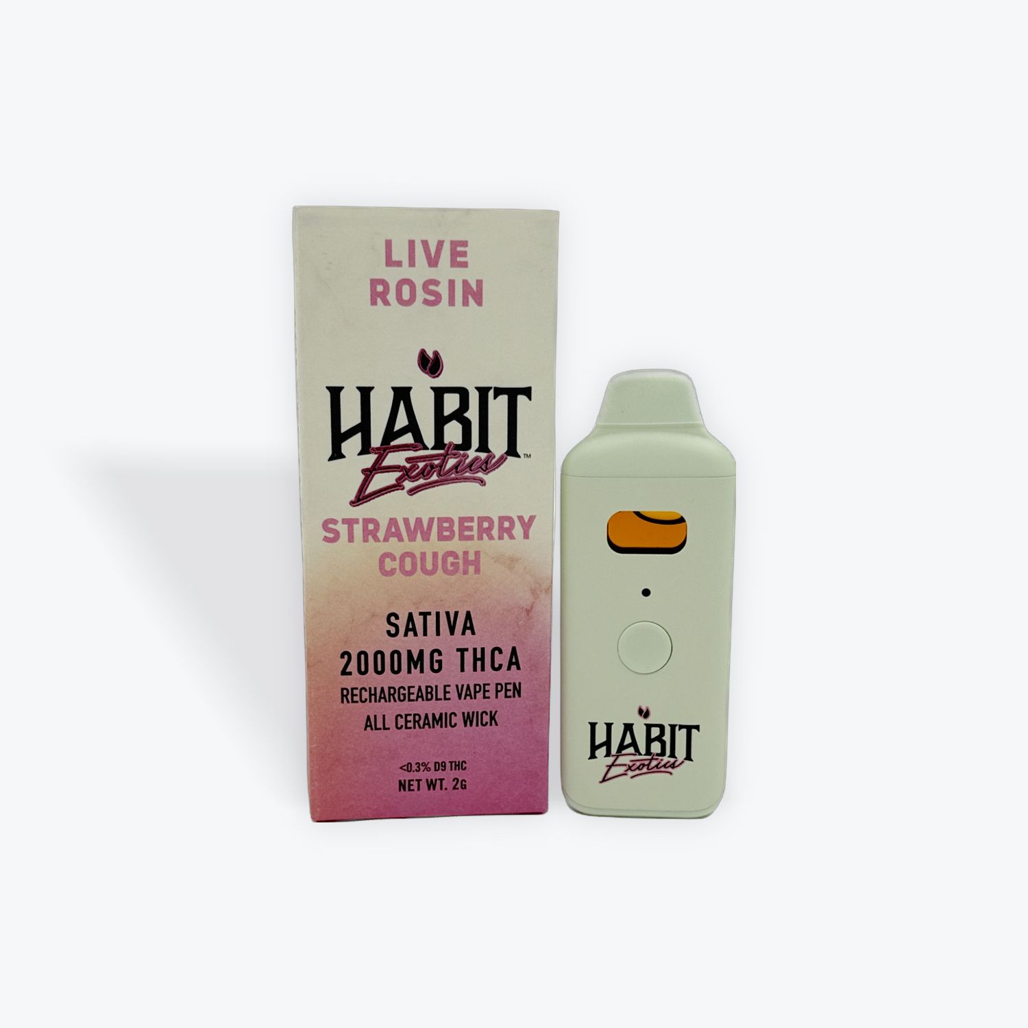Habit Exotics Strawberry Cough Sativa 2G THCA Live Rosin Disposable Vape