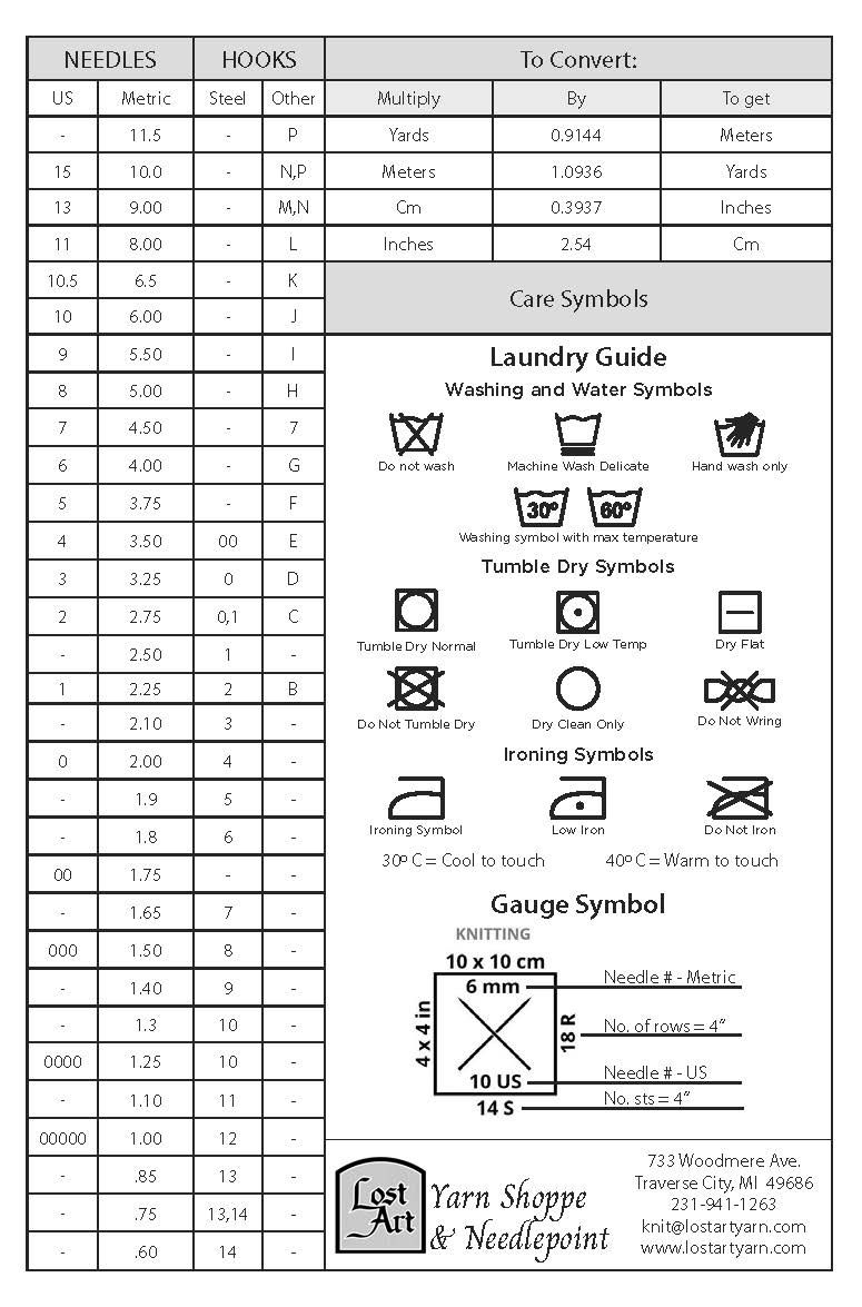 Knitter's Reference Card