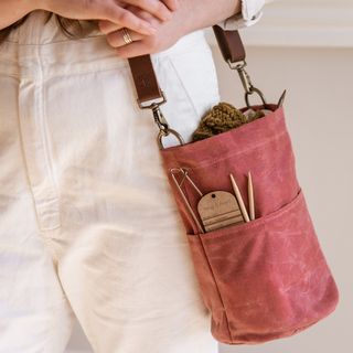 Canvas Bucket Bag, Color: Waxed-Cranberry