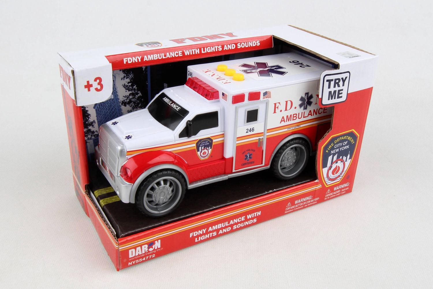 NY554772 FDNY Ambulance w/lights &amp; sound by Daron Toys
