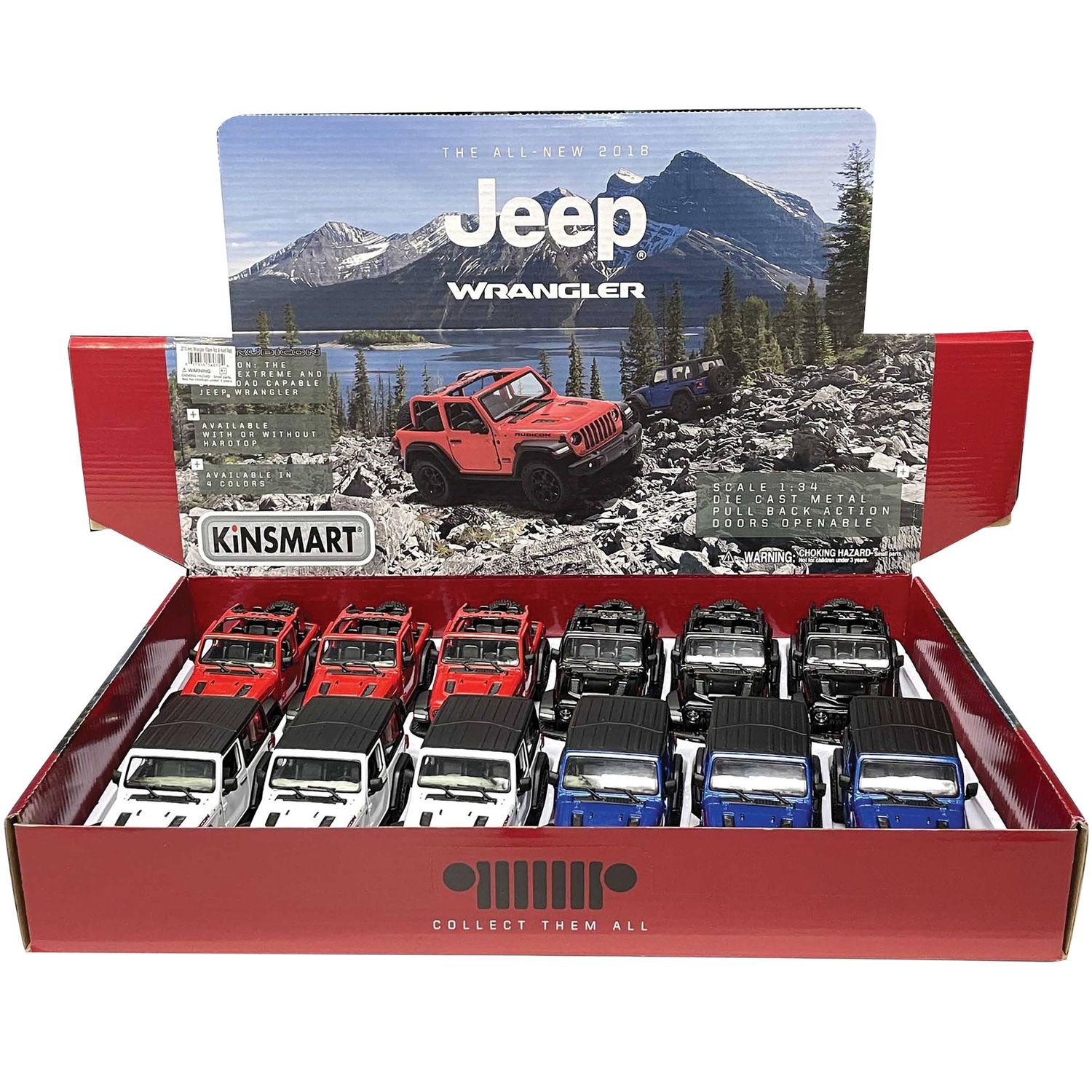 2018 Jeep Wrangler Assorted Die Cast Cars 12-unit Display