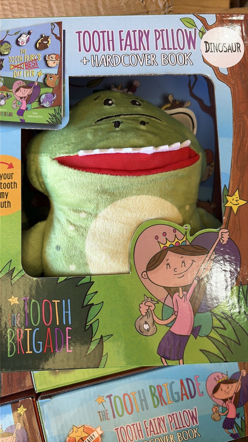 The tooth brigade pillow and book set dinosaur 