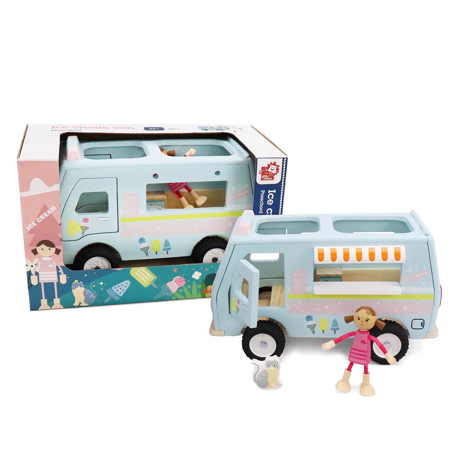 L&amp;F Wooden Ice Cream Van, 3-Piece Set