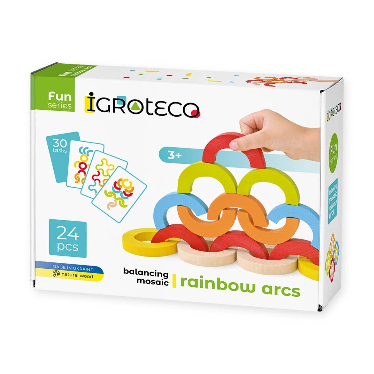 Balancing mosaic Rainbow Arcs: Wood, water-based acrylic varnish and paints