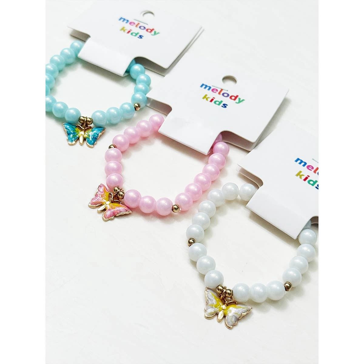 Kids Butterfly Pendant Mix Bead Stretch Bracelet: MIX COLOR / ONE(12)