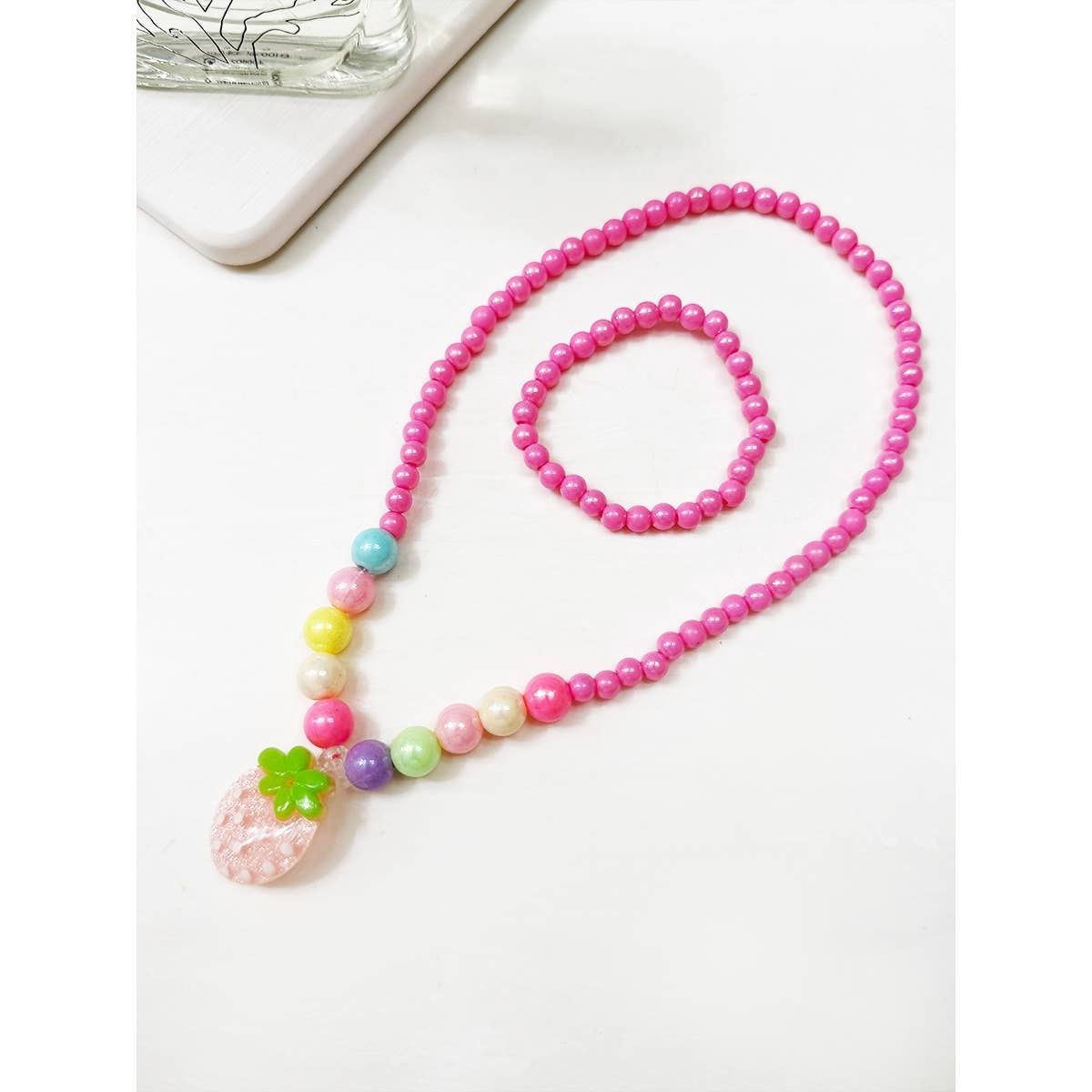 Kids Strawberry Charm Necklace and Bracelet Set: MIX COLOR / ONE(12)
