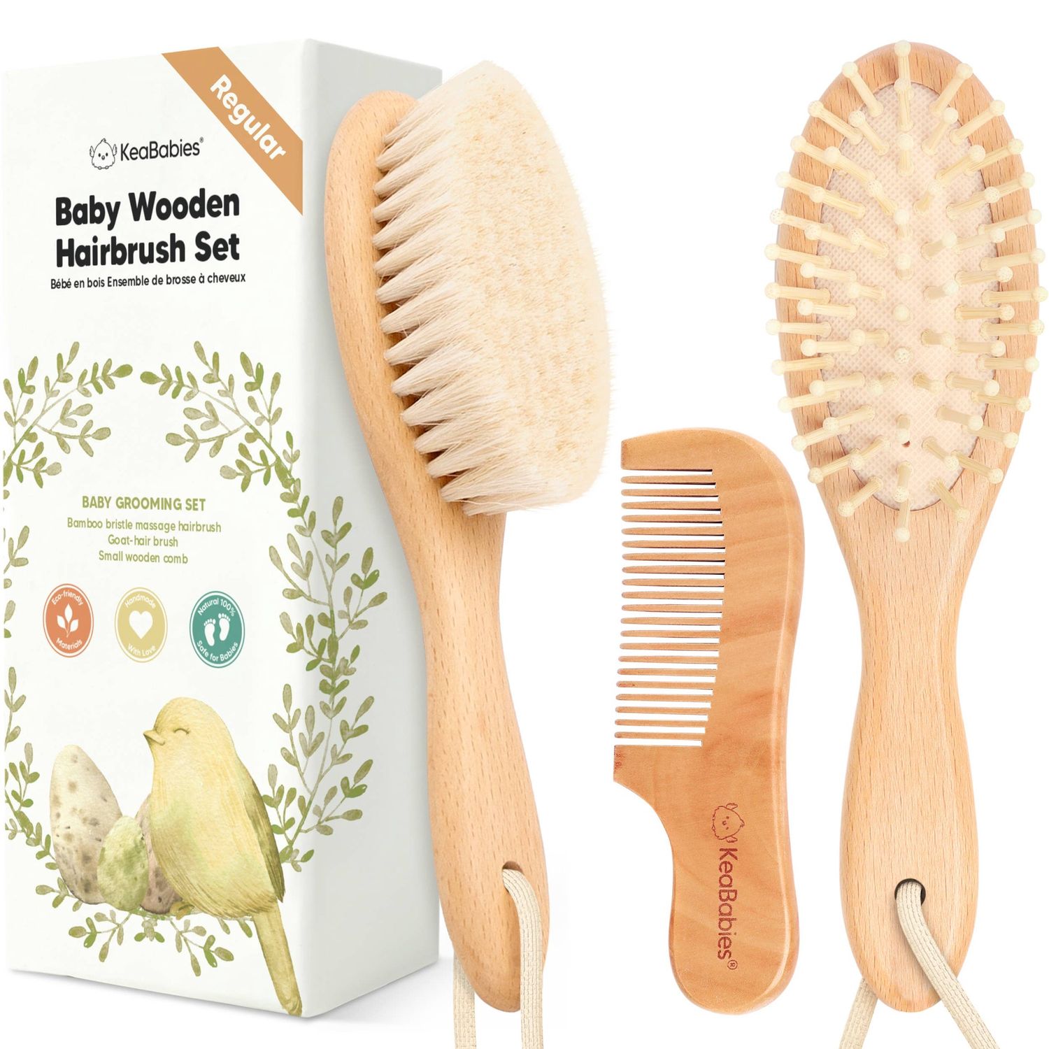 KeaBabies Baby Hair Brush and Comb Set for Infant, Newborn: Walnut / Regular
