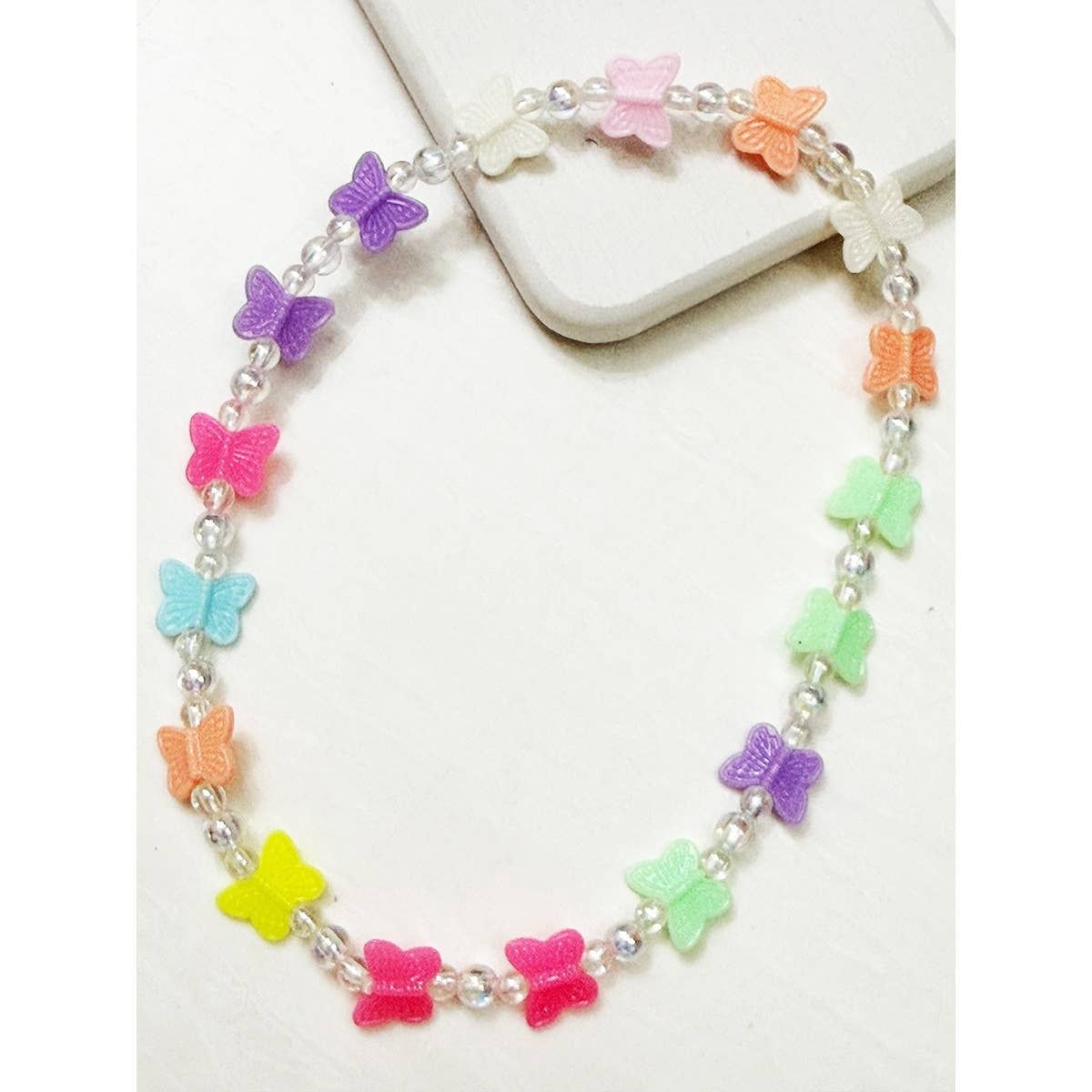 Kids Butterfly Charm Colorful Stretch Necklace: MIX COLOR / ONE(12)