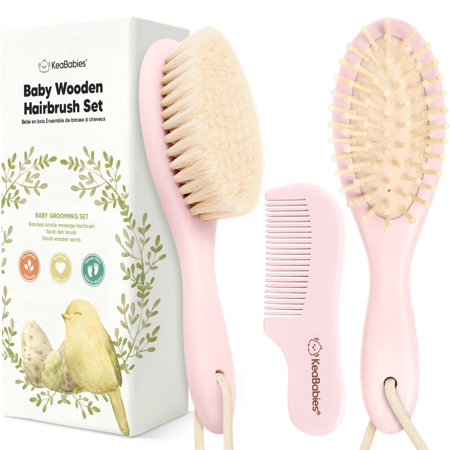 KeaBabies Baby Hair Brush and Comb Set: Blush