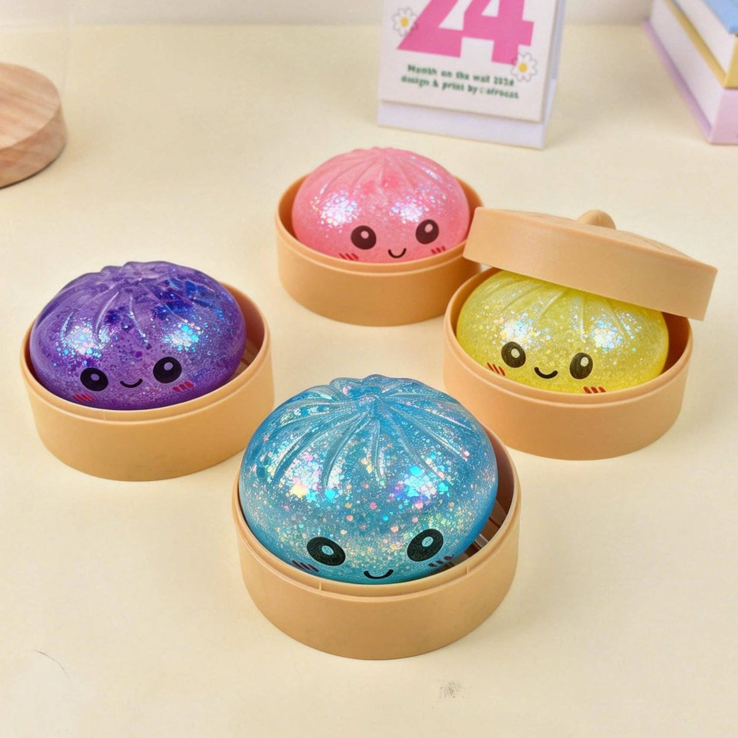 Cartoon Jumbo Mystery Squishy Dumpling Realistic Steamed Bun Stress Relief Squeeze Toy: Sparkling / 1 pc (ship randomly)