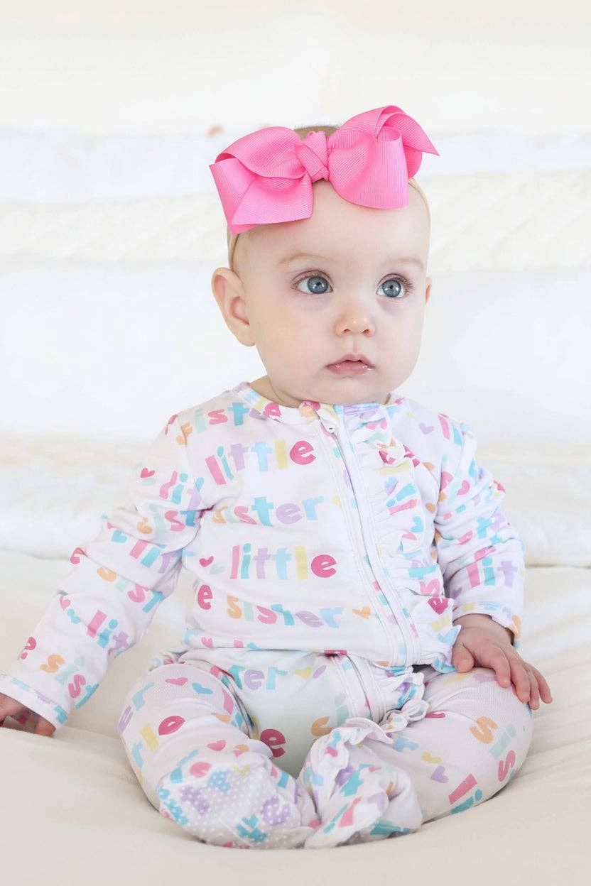 Little Sister Ruffle Zipper Footie: 0-3 months
