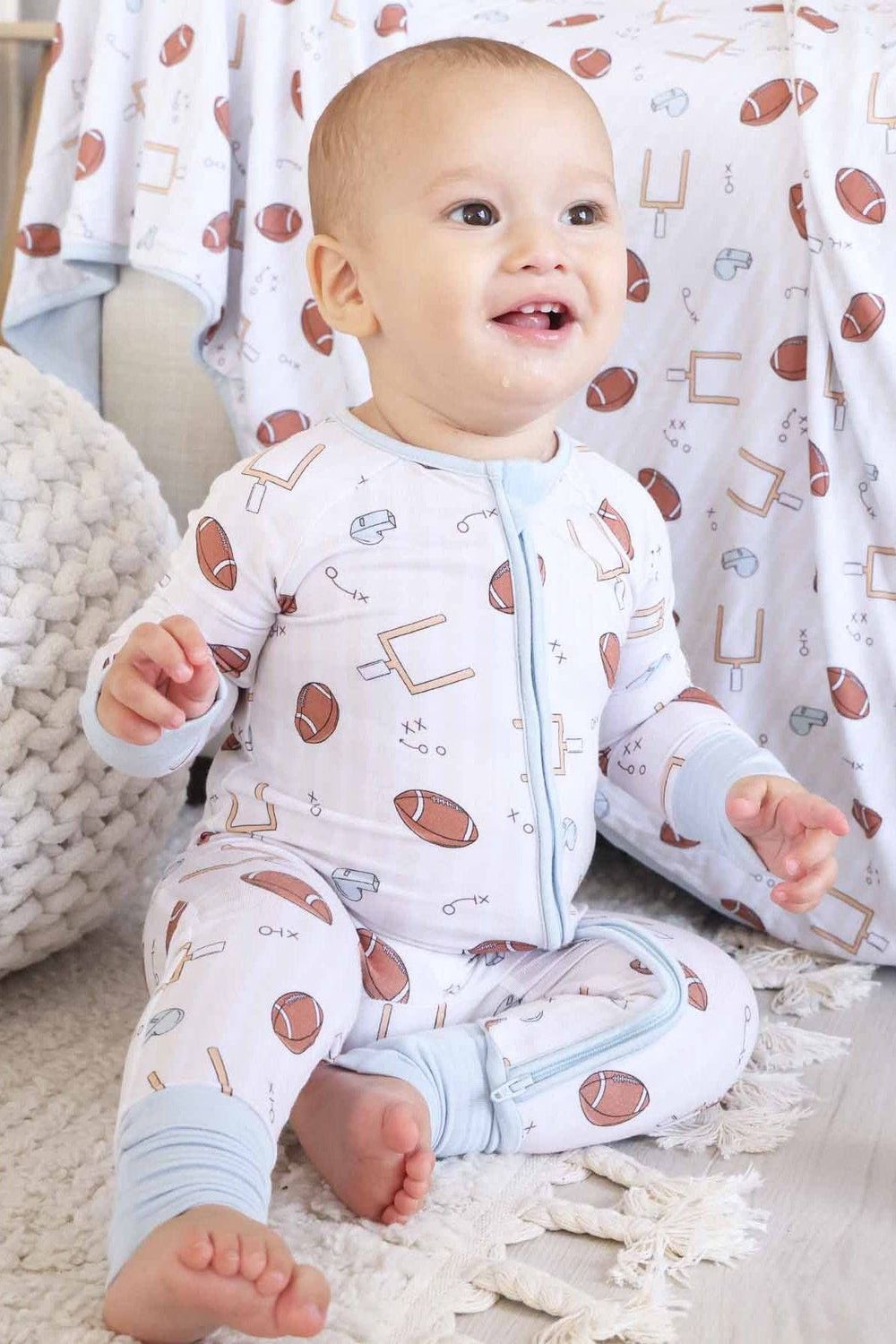 Tiny Touchdowns Convertible Zip Romper | Neutral: 0-3 months