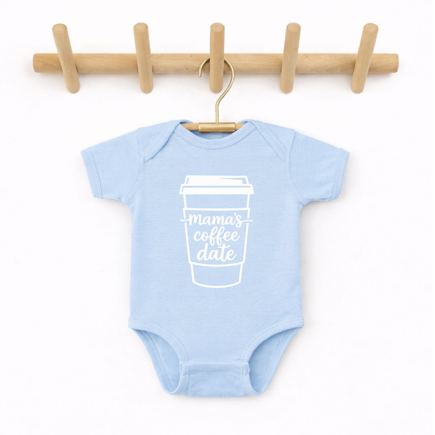 Mama's Coffee Date Baby Onesie, First Mother's Day Gift: Baby Blue / 6m onesie