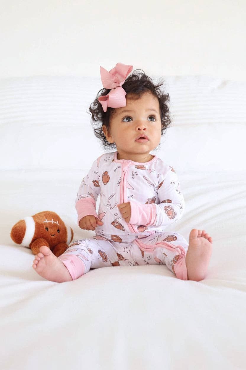 Tiny Touchdowns Convertible Zip Romper | Pink: 0-3 months
