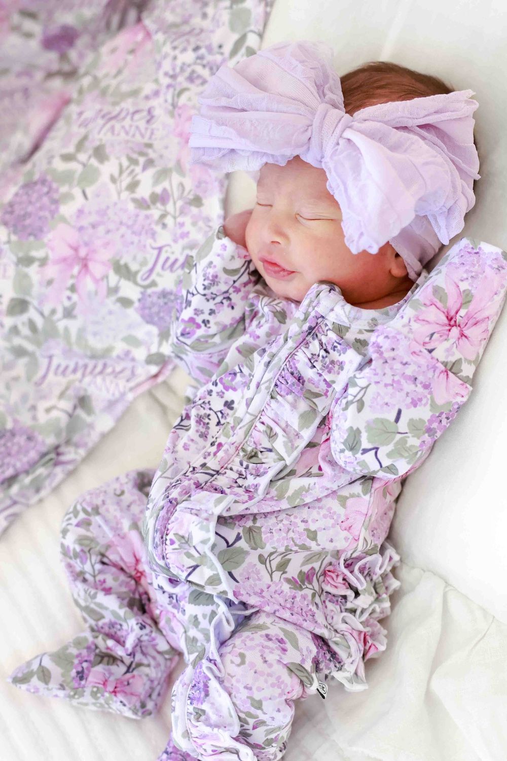 Ruffle Zipper Footie | Lavender Lullaby: 6-9 months