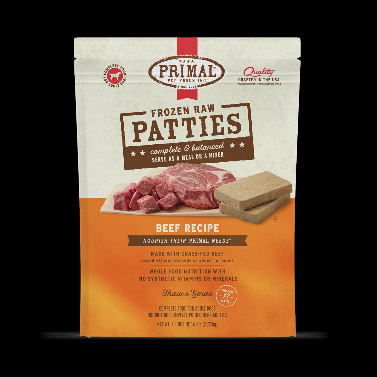 Primal - Frozen RAW Beef Patties Dog Food / 6 lb.