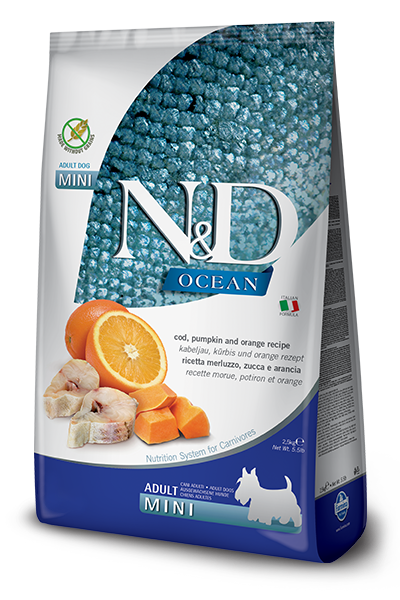 Farmina - N&amp;D OCEAN -Codfish, Pumpkin  &amp; Orange  Mini Adult Dry Dog Food