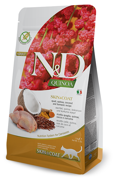 Farmina - N&amp;D QUINOA Skin &amp; Coat Quail, Coconut &amp; Turmeric Dry Cat Food Recipe