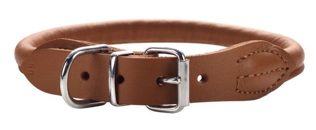 Hunter - Round Leather Dog Collar - Cognac