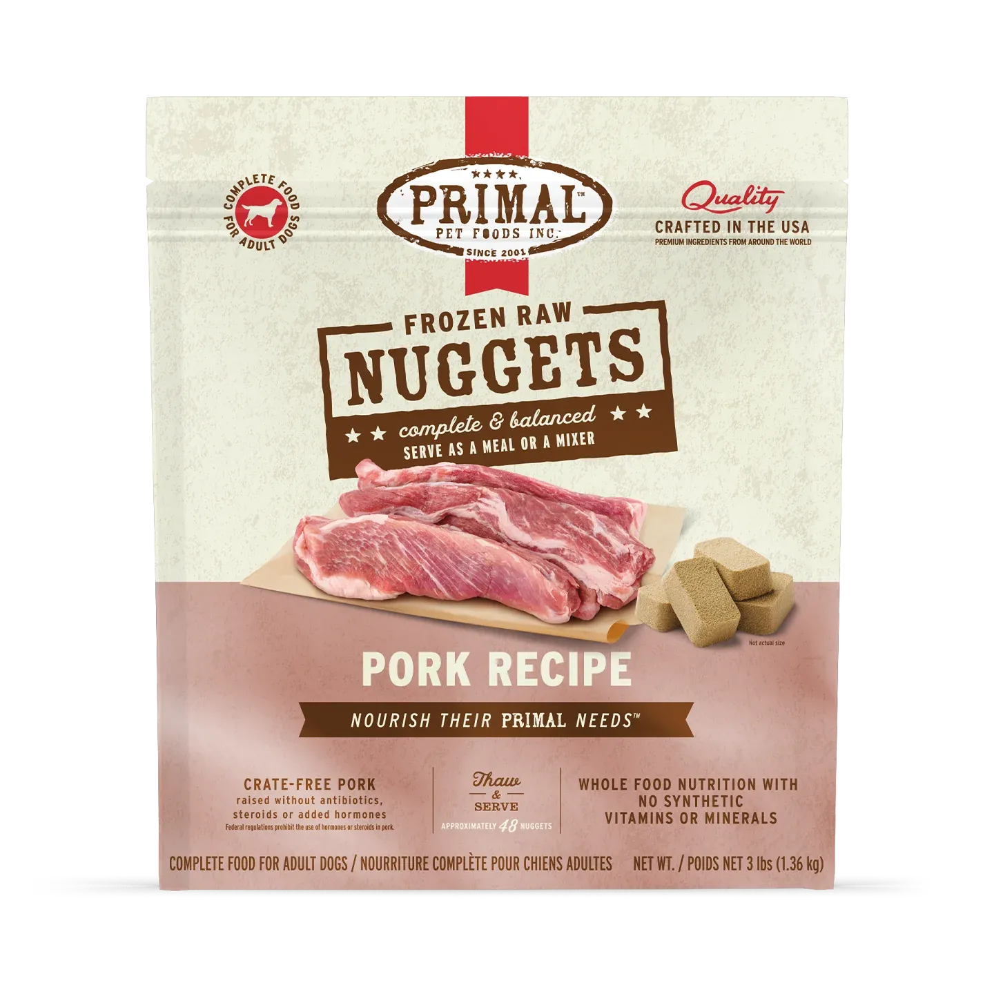 Primal - Pork RAW Dog Food, Size: 3# Nuggets