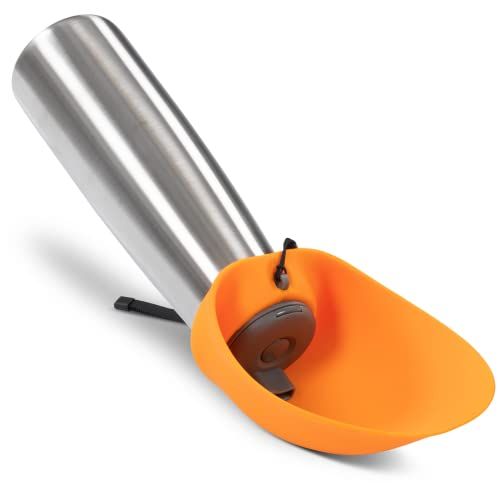 Messy Mutts -  Dog Double Stainless Travel Water Bottle Silicone Flip Bowl  Orange