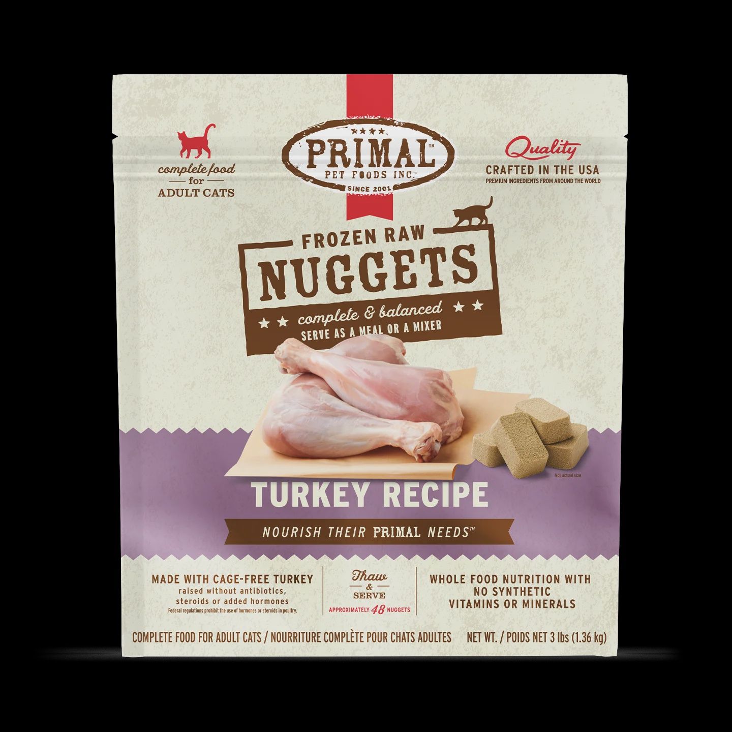 Primal - Frozen Turkey RAW Cat Food Nuggets / 3 lb.