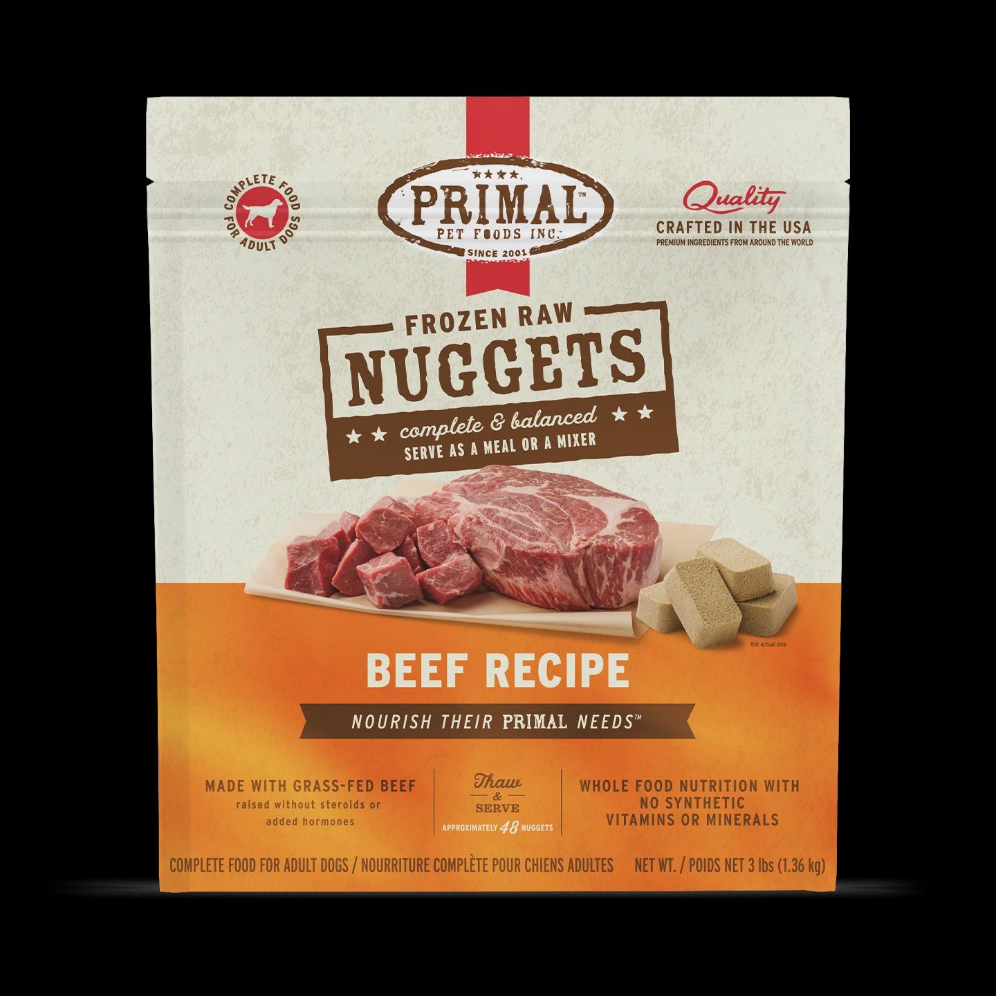 Primal - Frozen RAW Beef Nuggets Dog Food / 3lb.