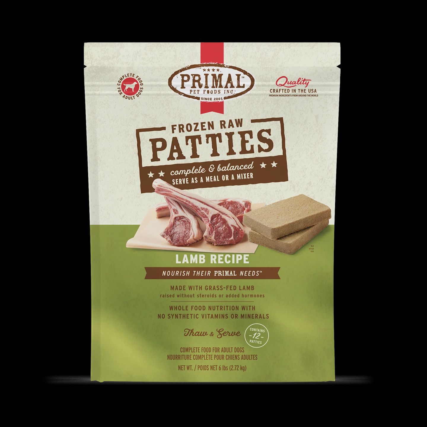 Primal - Frozen Lamb RAW Patties Dog Food / 6 lb.
