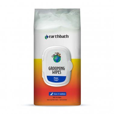 Earthbath -  Grooming Wipes, Mango Tango®, Cleans &amp; Conditions, 100 ct plant-based wipes in re-sealable pouch
