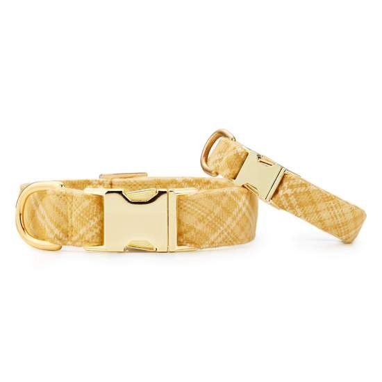 The Foggy Dog - Buttercup Plaid Flannel Dog Collar, Size: Small, color: Buttercup Plaid
