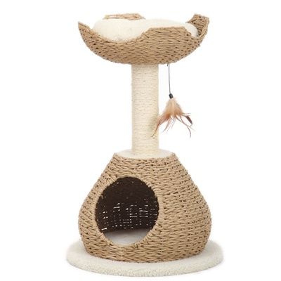 Petpals walk up 2 level cat condo with perch and feathered toy