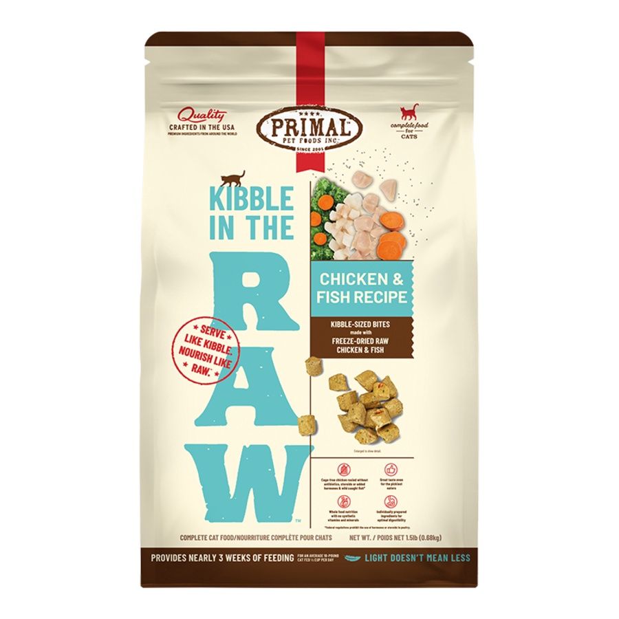 Primal - Kibble in the RAW Chicken &amp; Fish Freeze Dried Cat Food, Size: 1.5 Lb
