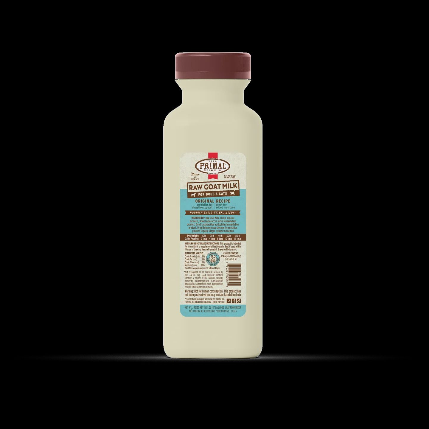 Primal -  Goat Milk RAW for Dogs &amp; Cats, Size: 16oz