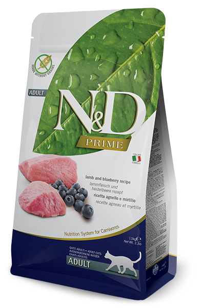 Farmina - N&amp;D Prime Lamb &amp; Blueberry Adult Dry Cat Food, Size: 3.3#