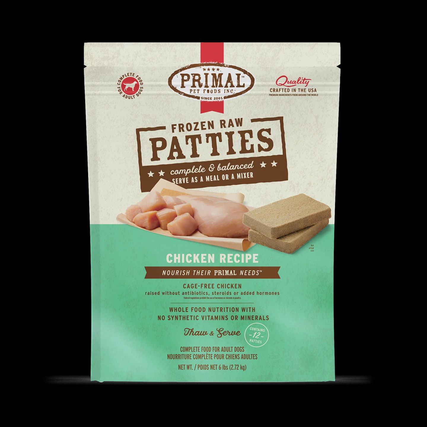 Primal - Frozen RAW Chicken Dog Food Patties /6 lb.