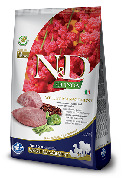 Farmina - N&amp;D QUINOA - Weight Management Lamb, Quinoa, Broccoli &amp; Asparagus Recipe Dry Dog Food, Size: 5.5#