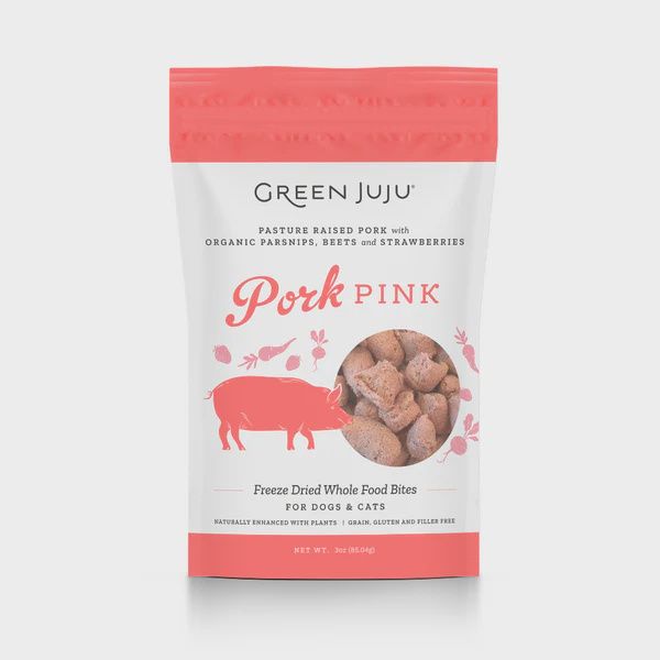 Green JUJU - Freeze-Dried Pork Pink Treats For Dogs &amp; Cats 3 oz.