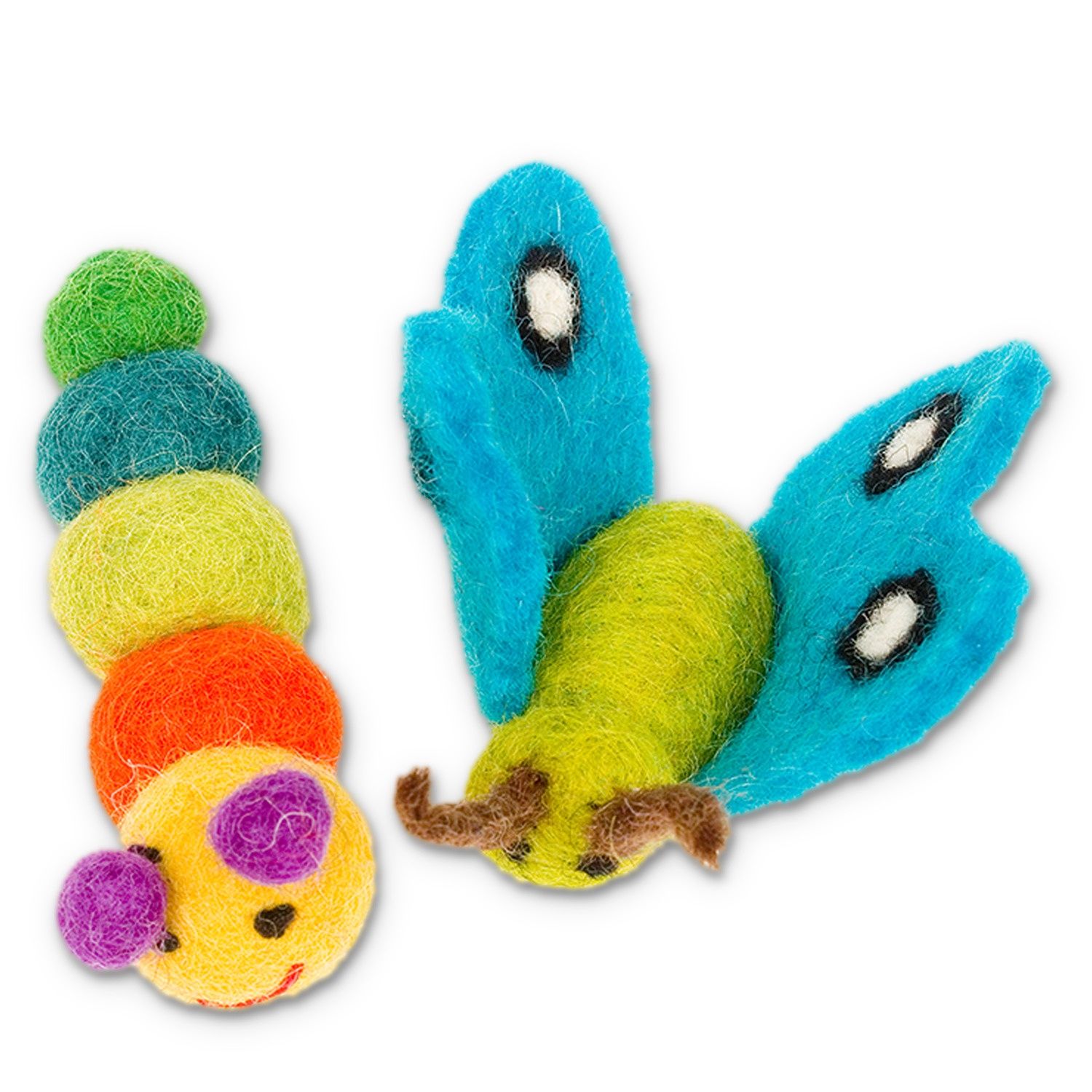 Caterpillar &amp; Butterfly Wool Cat Toys, Pack of 2 Assorted Toys