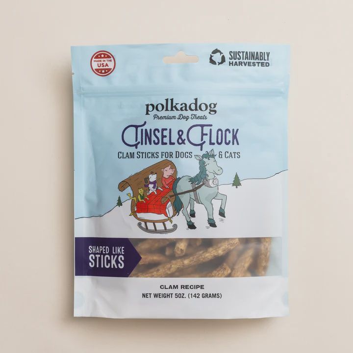 PolkaDog - Tinsel &amp; Flock Clam Stick Dog Treats 5 oz.