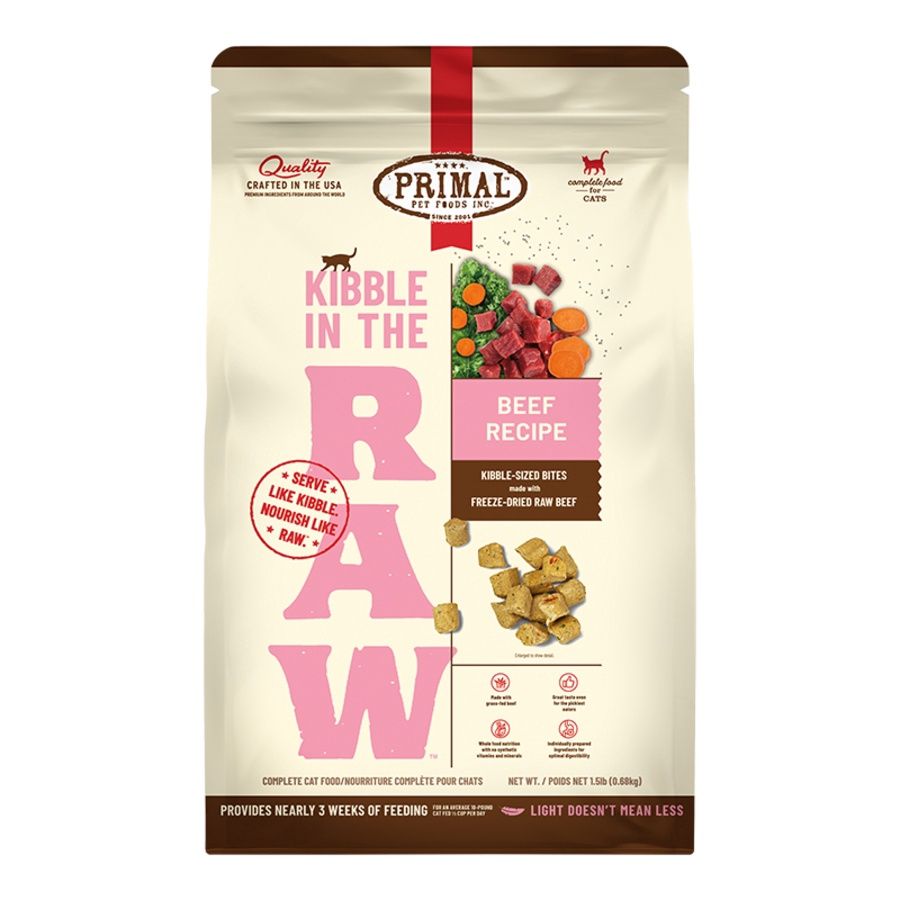 Primal - Kibble in the RAW  Beef Freeze Dried Cat food, Size: 1.5 Lb