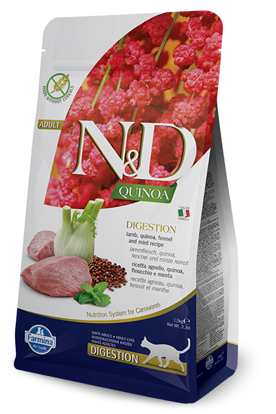 Farmina - N&amp;D QUINOA Digestion, Lamb, Quail, Quinoa Dry Cat Food, Size: 3.3 #