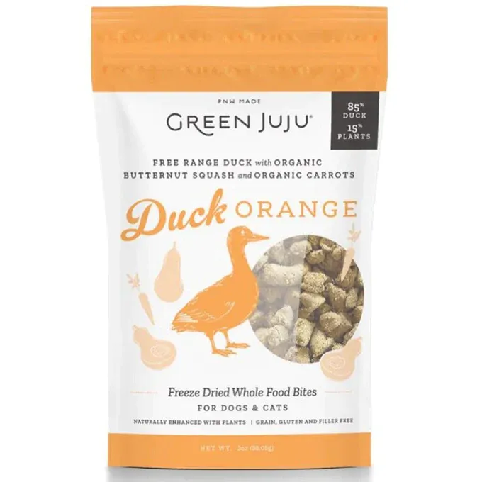 Green JUJU - Freeze-Dried Duck Orange Treats for Dogs &amp; Cats, Szie: 3oz