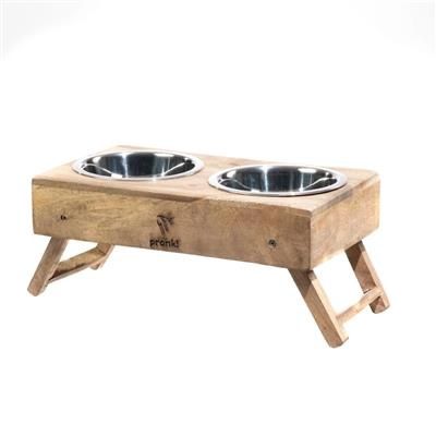 Pronk Pets - Natural Wood Adjustable Feeders, Size: Small