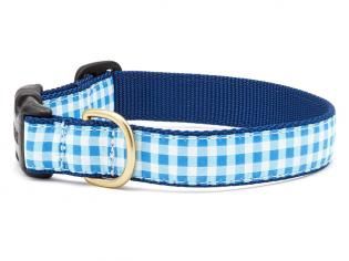 Up Country - Blue Gingham Dog Collar, Size: SM, Width: 1"