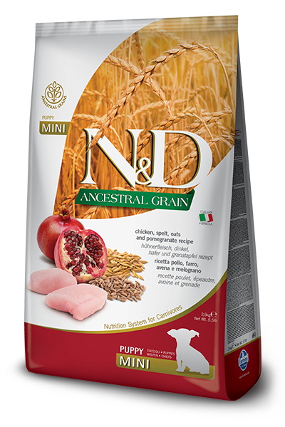 Farmina - N&amp;D ANCESTRAL GRAINS -Chicken &amp; Pomegranate Mini Puppy  Dry Dog Food, Size: 5.5 #