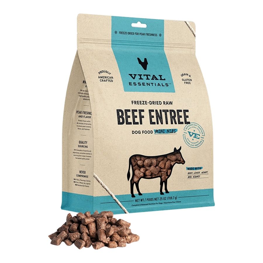 Vital Essentials - Beef Mini Nibs Freeze Dried Raw Dog Food, Size: 25oz